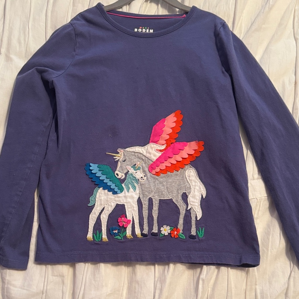 Mini Boden Long Sleeve Shirt with Unicorns - Purple